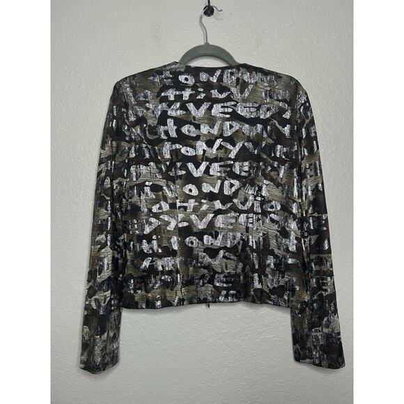 Joseph Ribkoff Jacket Top Zip Up Brown Silver Metallic Long Sleeve Size 10 - Picture 2 of 9